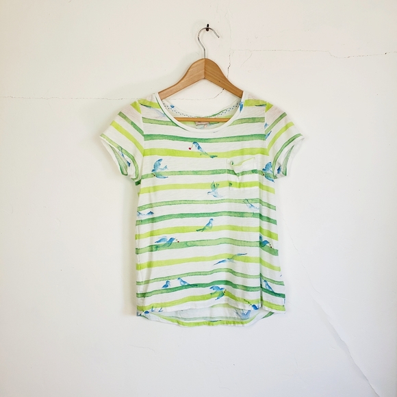Anthro Postcard Green Stripes & Blue Bird T-Shirt - Picture 10 of 10